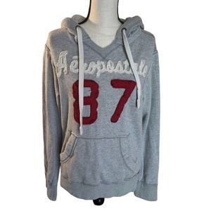 AEROPOSTALE Men's Small HOODIE SWEATSHIRT (gray/red varsity)